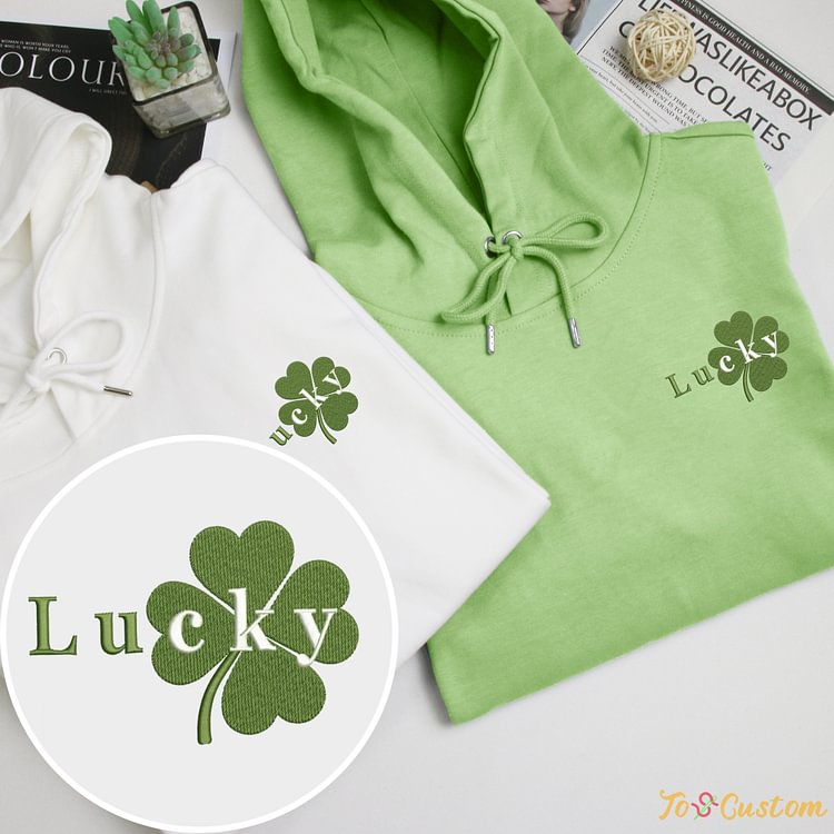 TOSCUSTOM™ Custom Irish Lucky Shamrock St Patricks Day Embroidered Sweatshirts