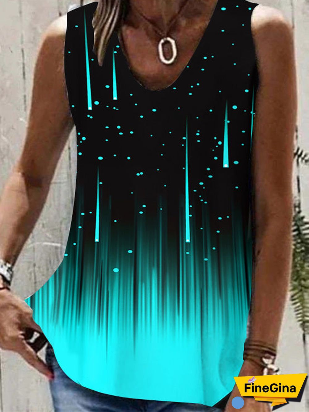 Women Sleeveless V-neck Polka Dot Colorblock Top