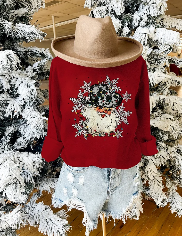 Women's Casual  Western Cowboy Santa Design Printed Sweatshirt