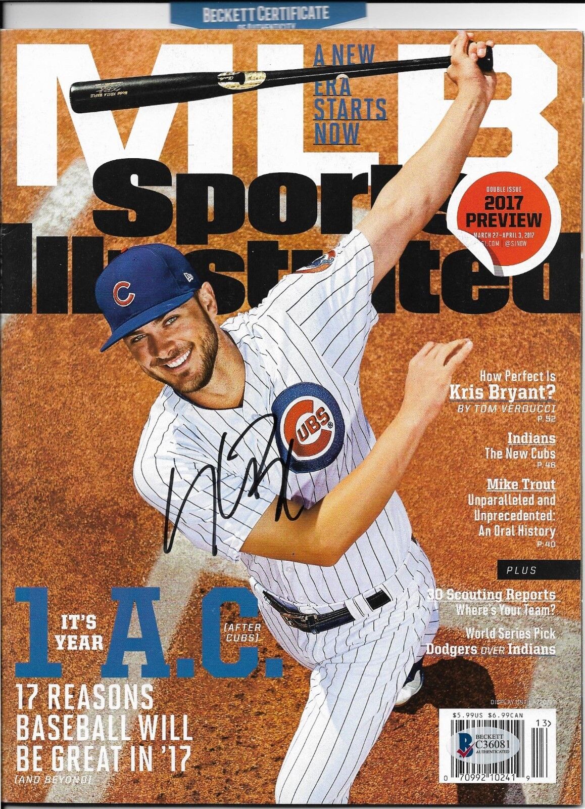 KRIS BRYANT signed SPORTS ILLUSTRATED WORLD SERIES CHICAGO CUBS w/COA BECKETT