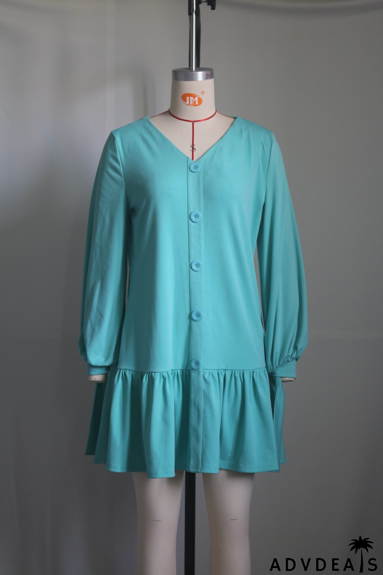 Women's Fashion Casual V-Neck Long Sleeve Ruffled Pleated Dress