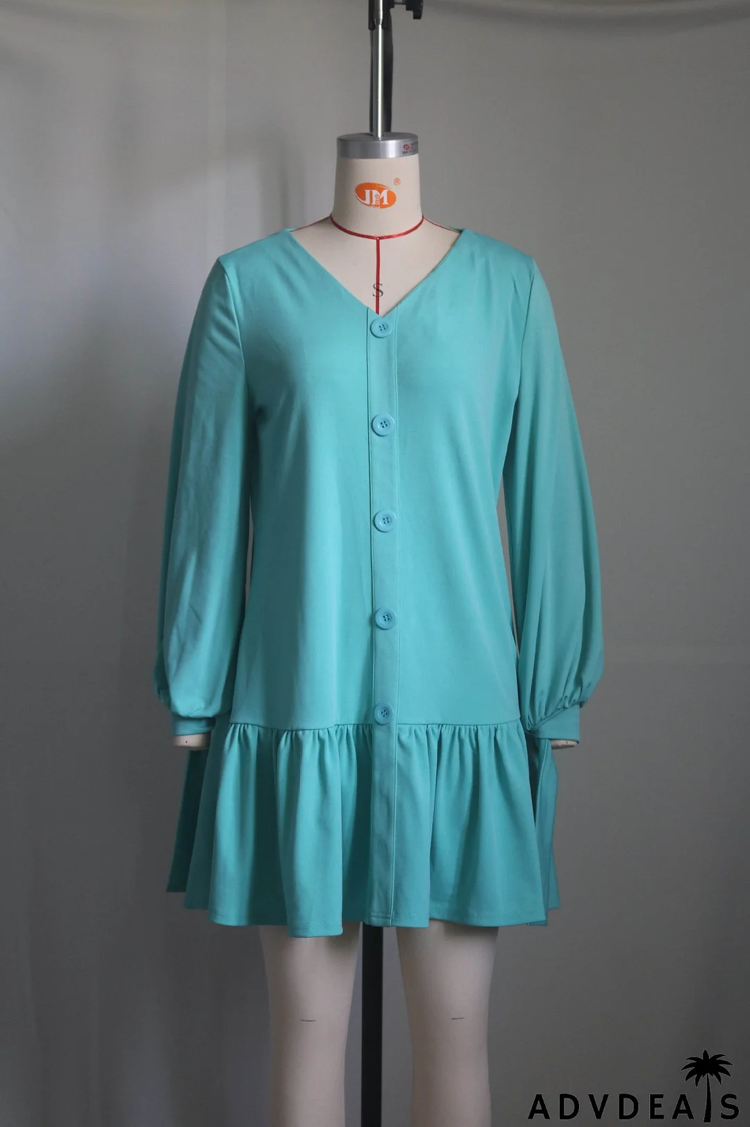 Women's Fashion Casual V-Neck Long Sleeve Ruffled Pleated Dress