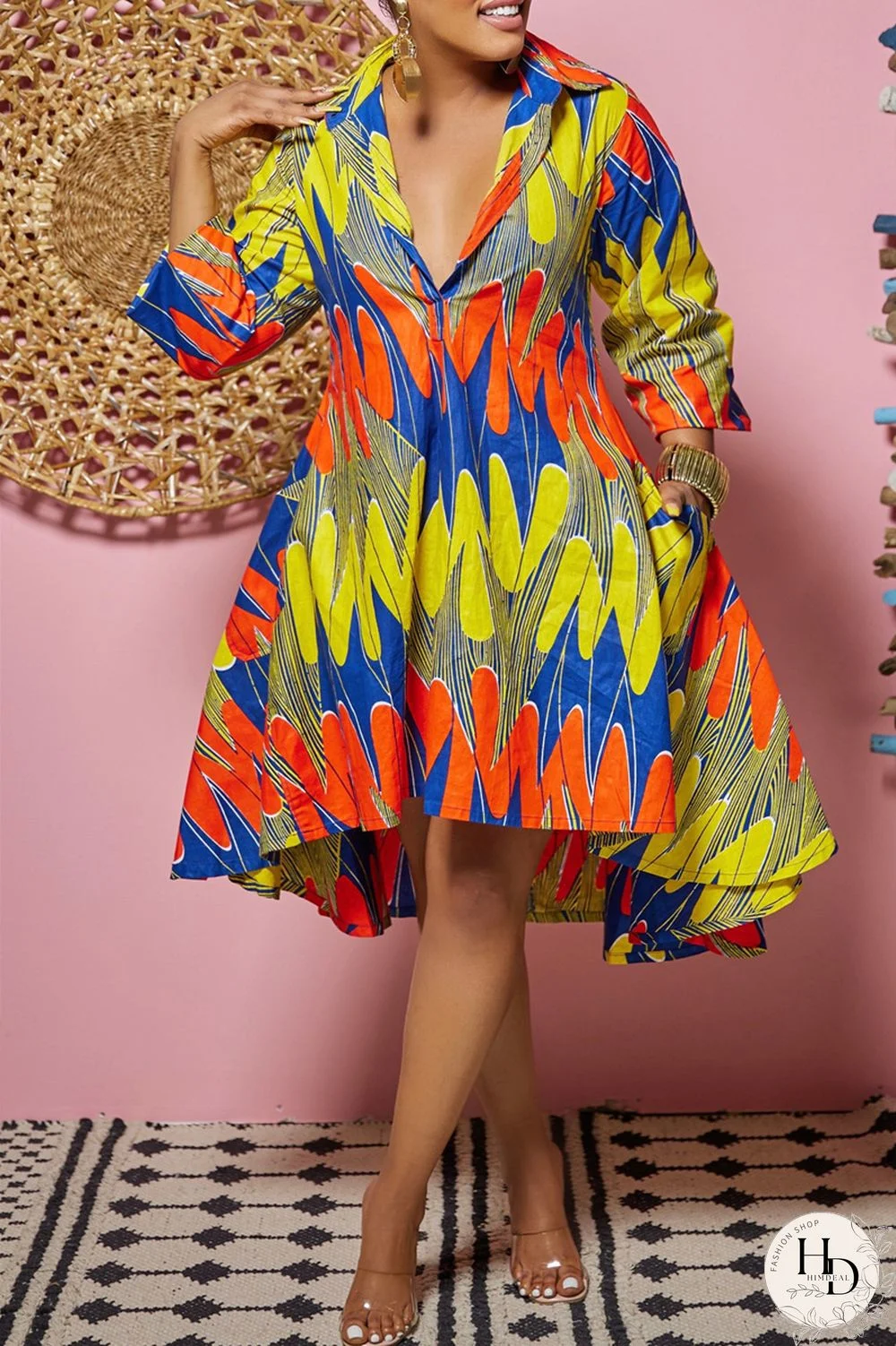 Camouflage Fashion Casual Print Patchwork Turndown Collar Shirt Dress