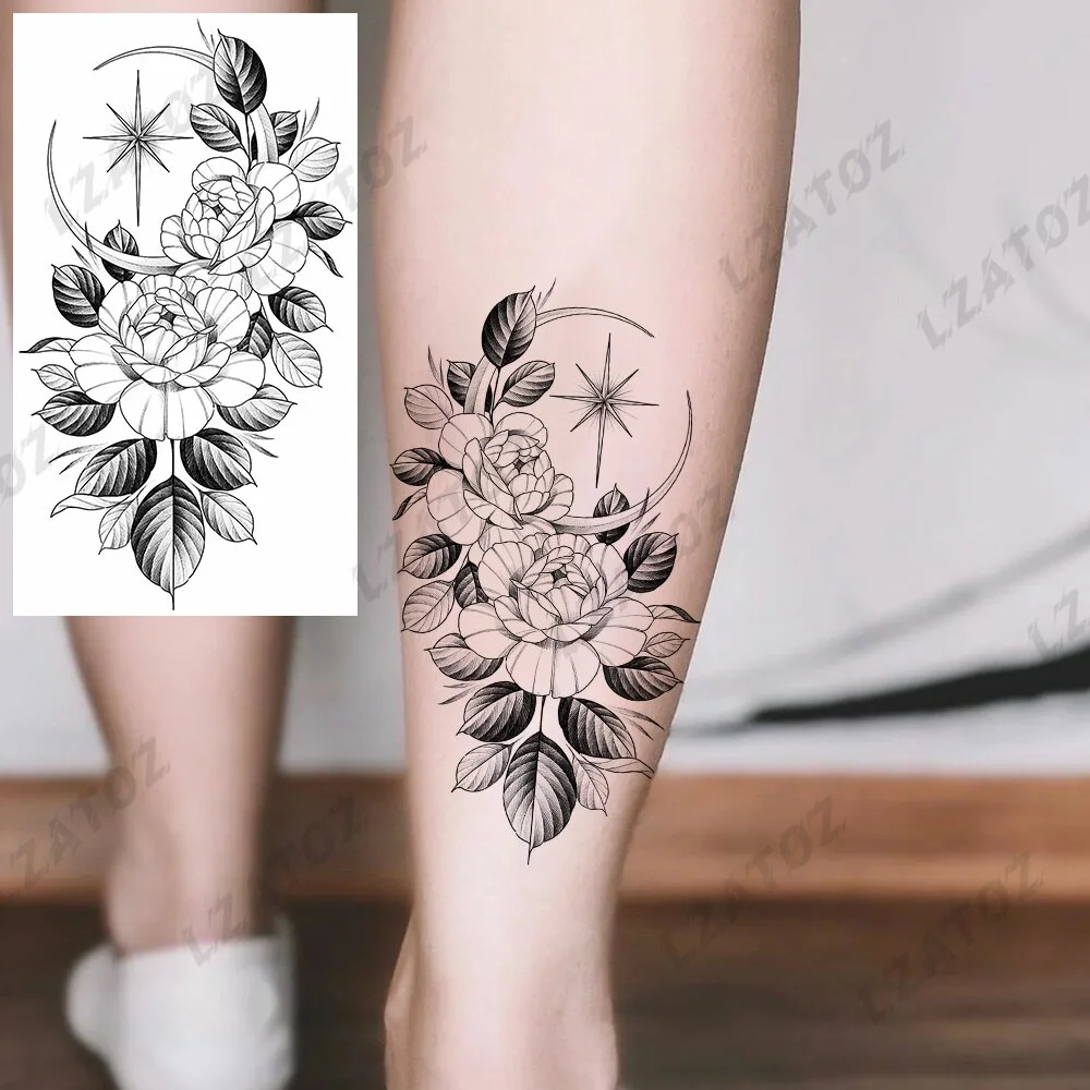 Sdrawing Rose Flower Temporary Tattoos For Woman Adults Realistic Compass Cross Fake Tatoos Sexy Waterproof Hand Tattoo Sticker