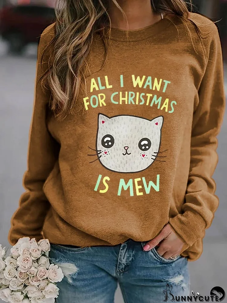 Women's "All I want for Christmas is Mew" printed casual sweatshirt