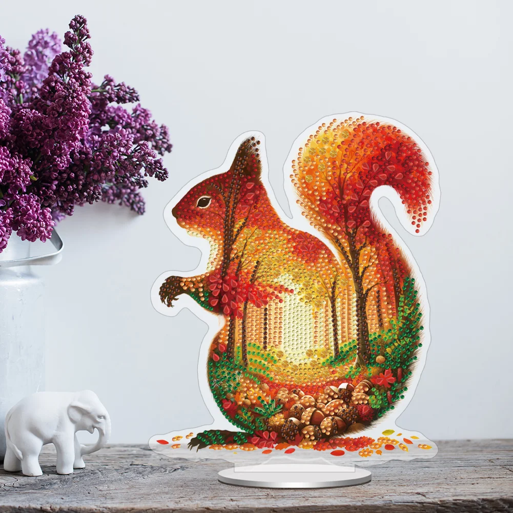 5D DIY Acrylic Squirrel Animal Scenery Silhouette Special Shape Diamond Painting Art Tabletop Decorations