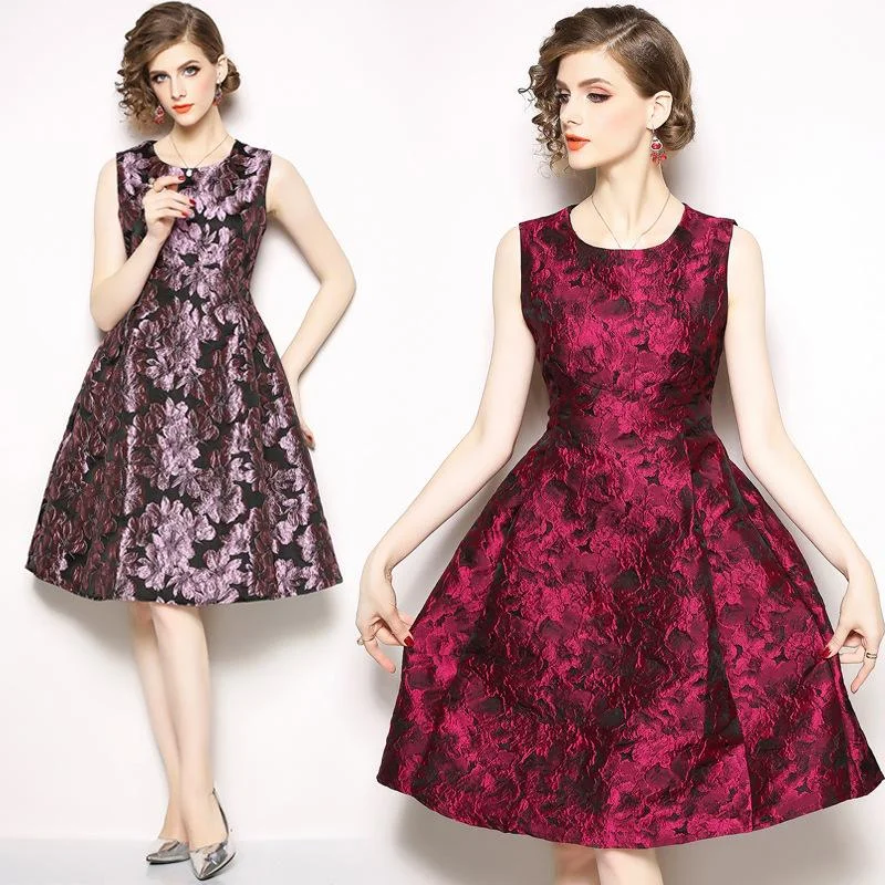 Jacquard round neck sleeveless A-line dress