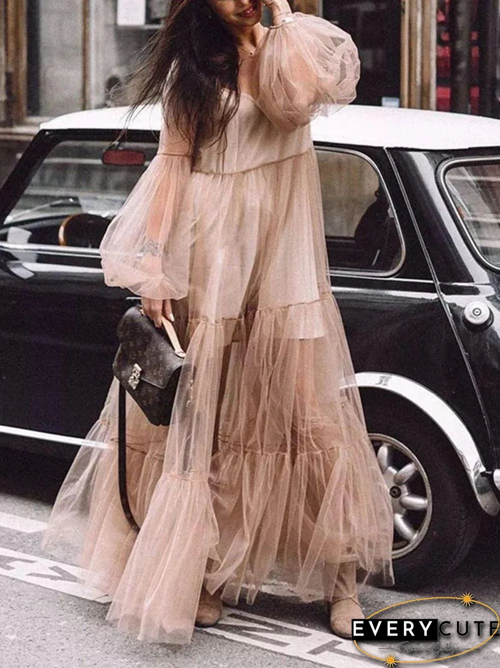 Casual Sexy Deep V Neck Grenadine Maxi Dresses P10597