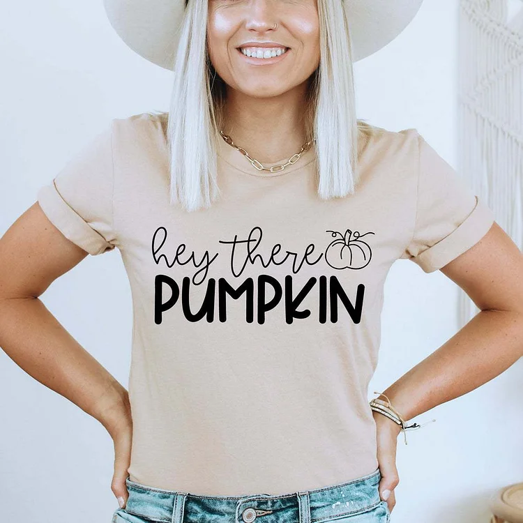 Halloween Costumes Hey There Punpkin Pumpkin L Printed round Neck T-shirt for Women