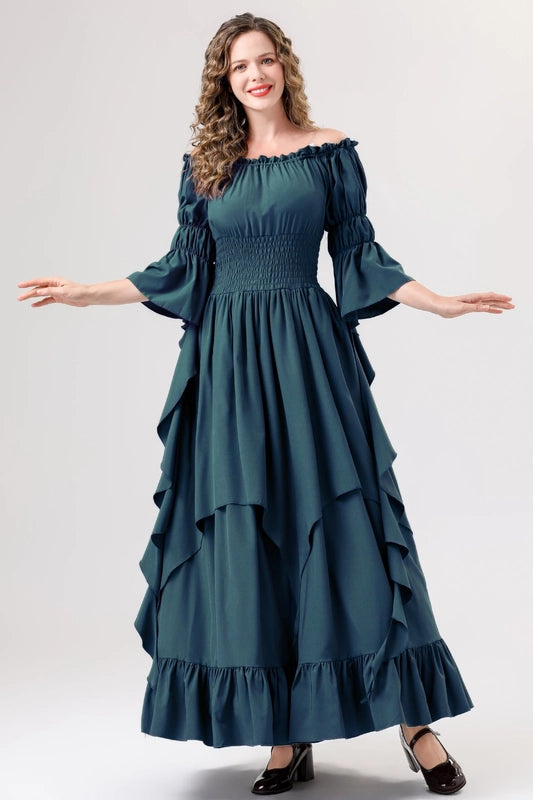 Halloween Medieval Renaissance Retro Dress Square Collar Bundle Waist Dress Stage Performance Costume