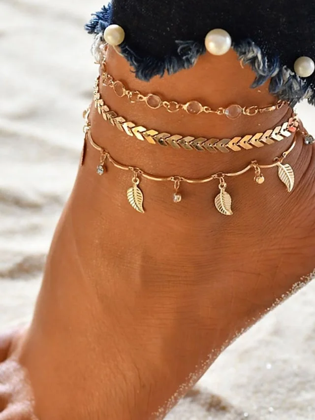 Ankle Bracelet Stylish Sweet Women's Body Jewelry For Daily Beach Classic Alloy Hollow Heart Gold 3pcs socialshop