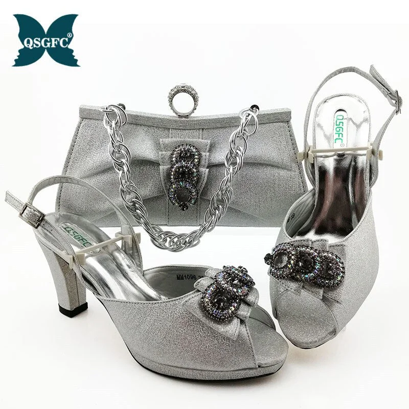 Latest Design Women Italian African Party Pumps Shoes and Bag Set Decorated with Rhinestone Women Shoes and Bag Set In Blue