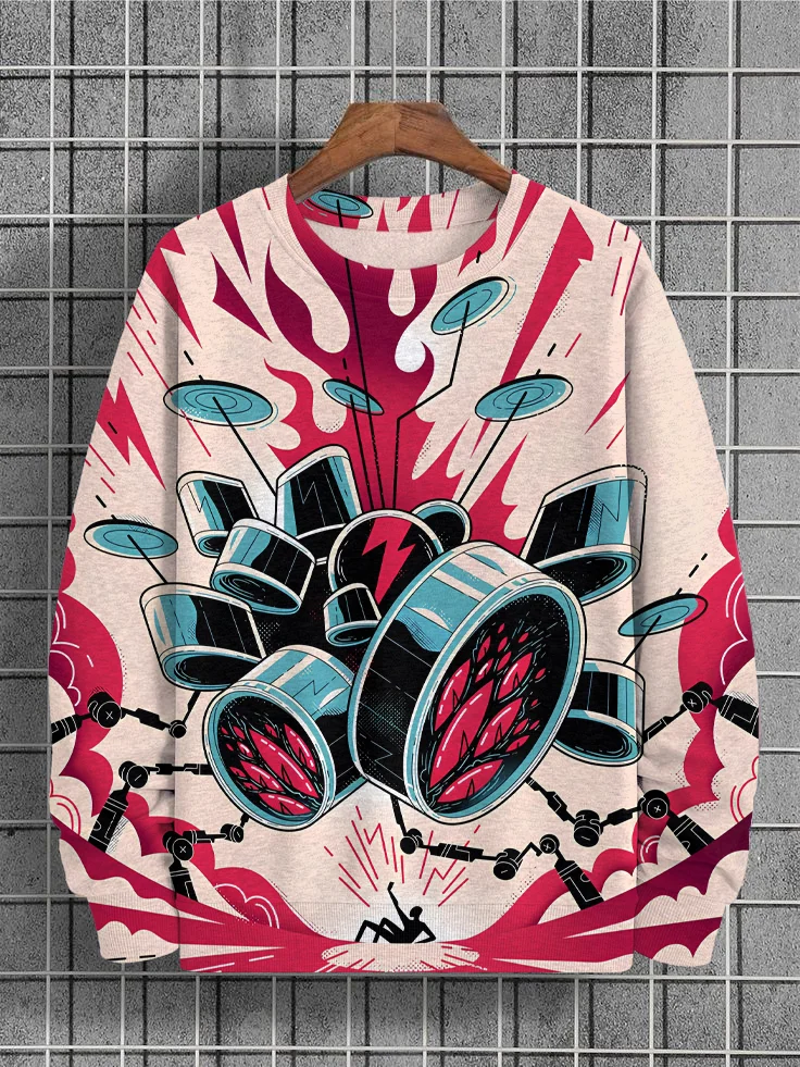 Men's Drum Robot Futuristic Sci-Fi Mecha Art Print Casual Sweatshirt