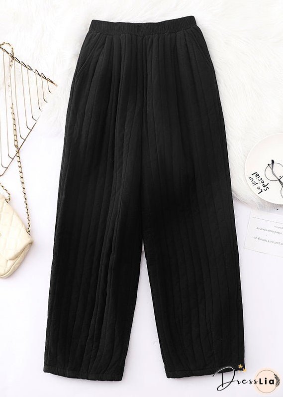 Loose Coffee Pockets Elastic Waist Fine Cotton Filled Pants Winter