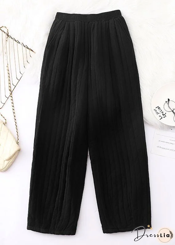 Loose Coffee Pockets Elastic Waist Fine Cotton Filled Pants Winter