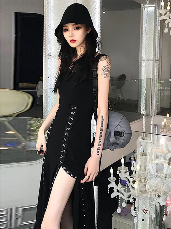 Gothic OP Dress Polyester Metallic Pattern Long One Piece Dress Novameme