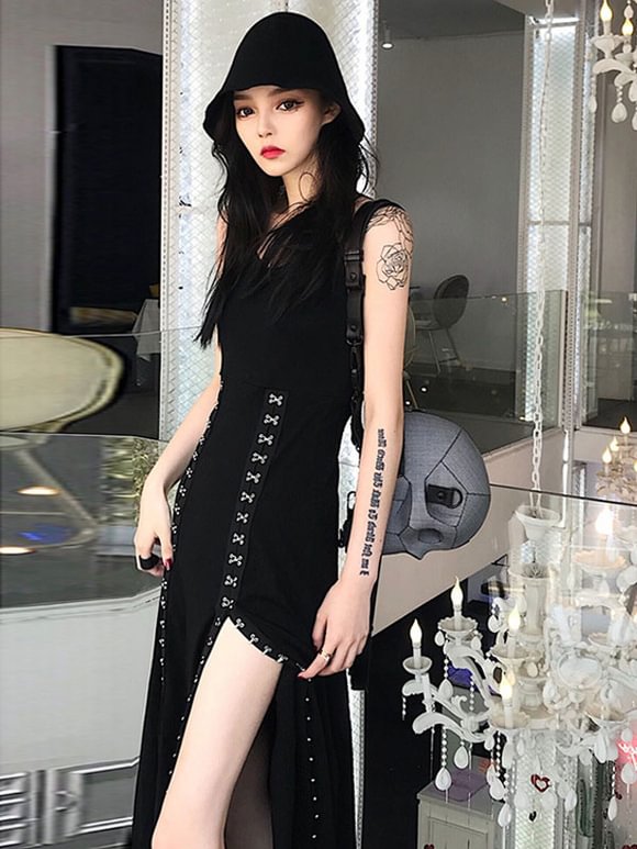Gothic OP Dress Polyester Metallic Pattern Long One Piece Dress Novameme