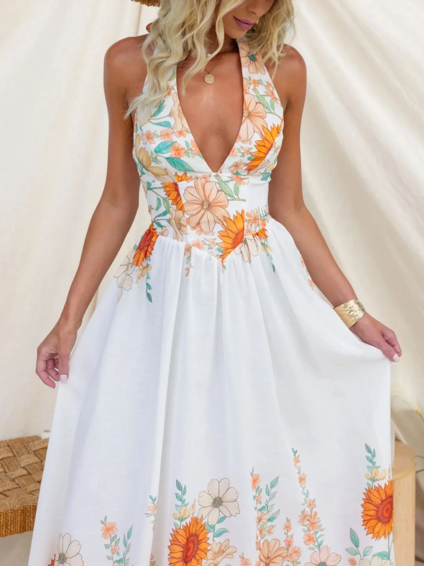Floral Print Halter Neck Maxi Dress mysite idetrend