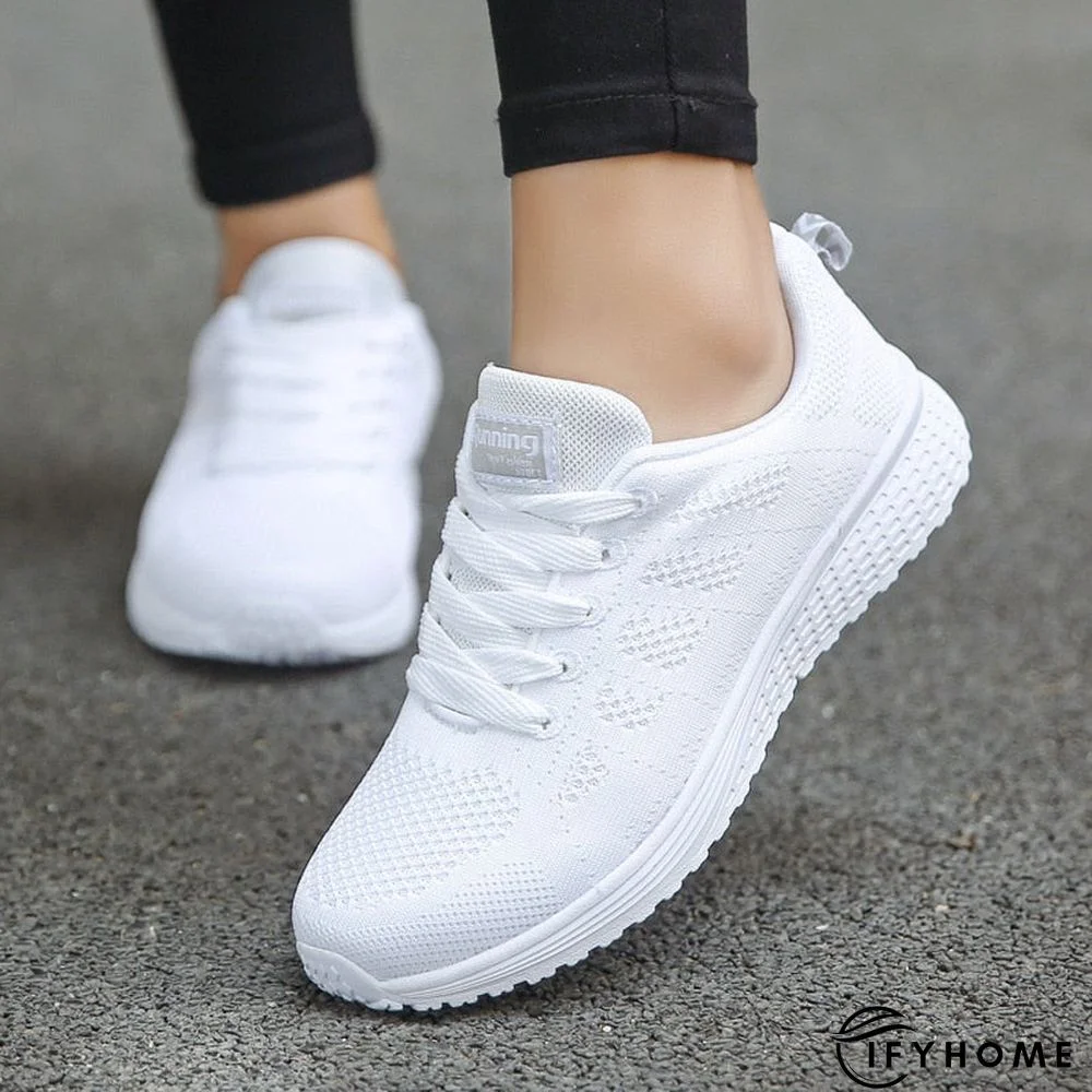 Women Casual Shoes Breathable Walking Mesh Flat Shoes White Sneakers | IFYHOME