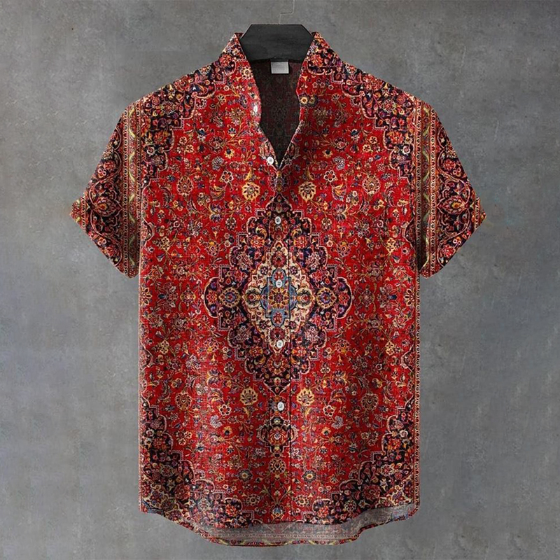 Men's Vintage Ethnic Totem Art Linen Blend Cozy Shirt