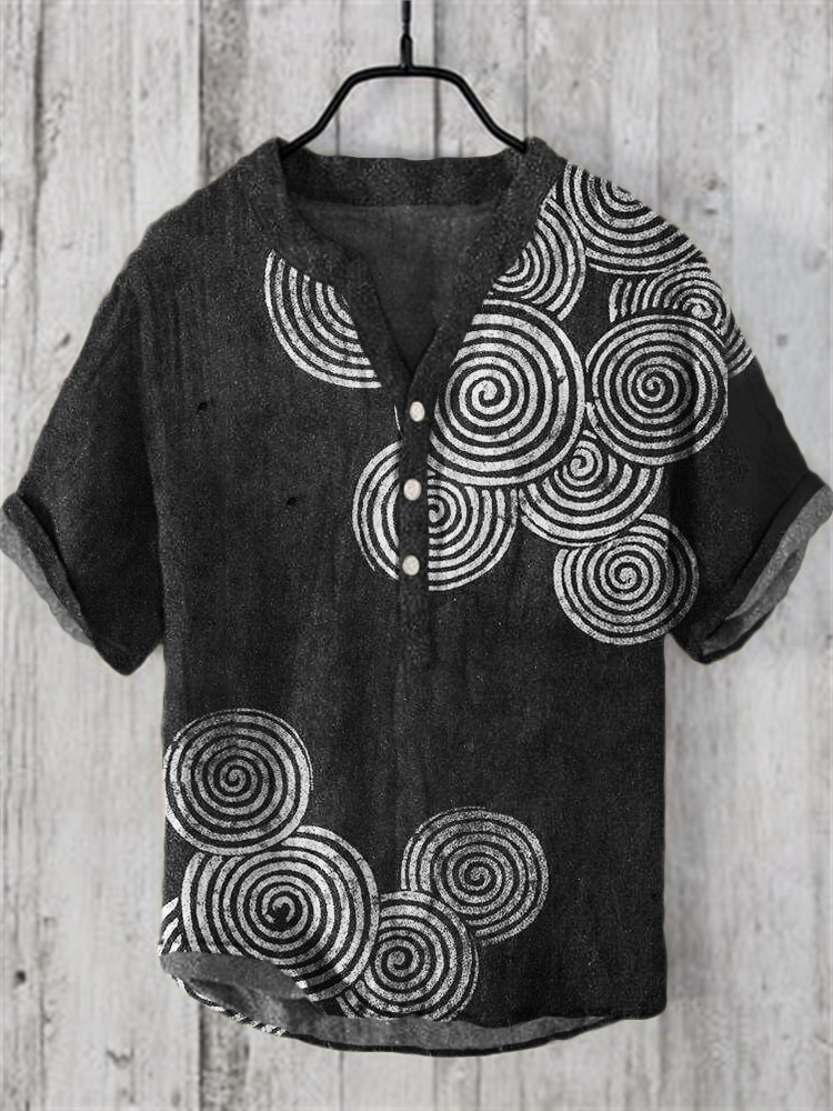 Comstylish Sea Waves Ripples Japanese Lino Art Linen Blend Shirt