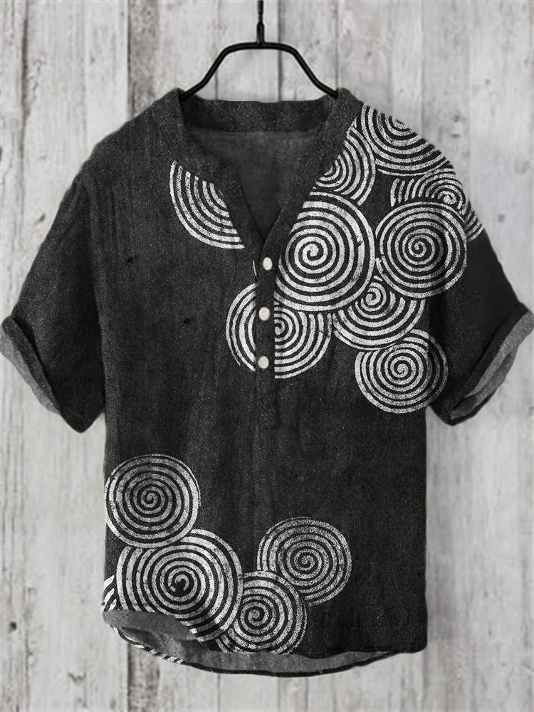Sea Waves Ripples Japanese Lino Art Linen Blend Shirt