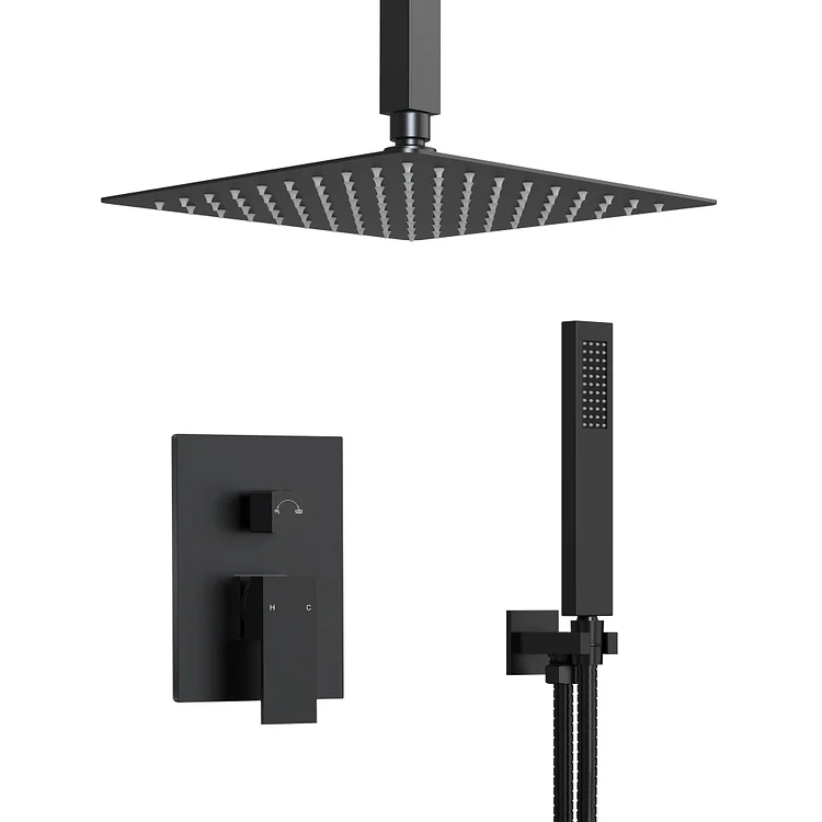 EVERSTEIN Ceiling Mount Rainfall Thermostatic Shower System in Matte Black, 10 In.