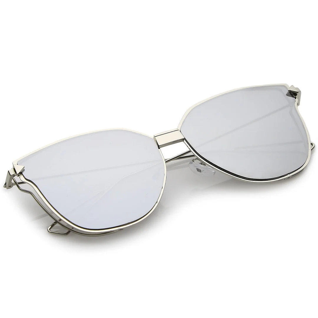 Oversize Cat Eye glasses With Mirrored Flat Lens And Wire Arms 59mm