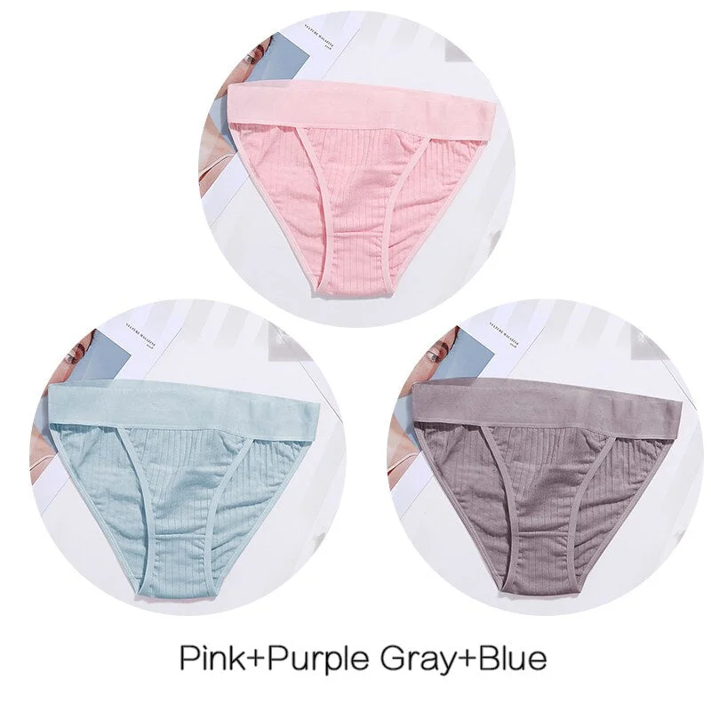 FINETOO 3Pcs/set Panties Women Cotton Underwear Female Sexy Lingerie Ladies Casual Brief Women Striped Underpants Intimates M-XL