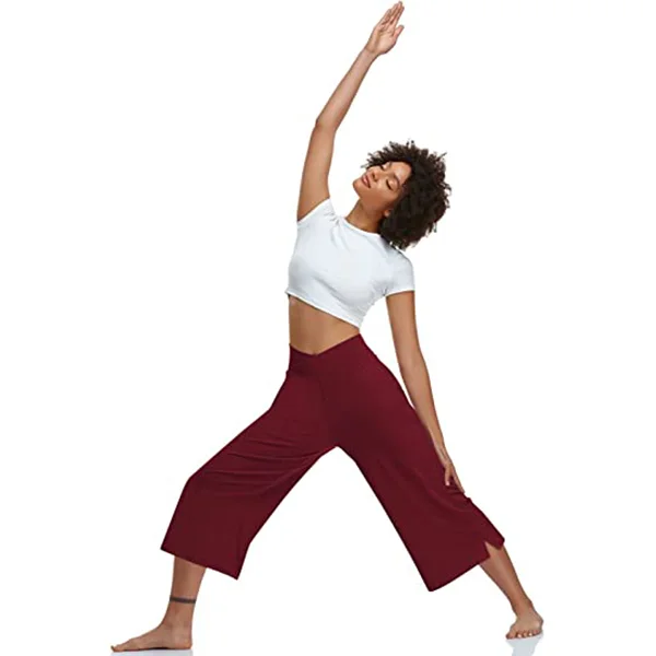 TARSE Womens Wide Leg Yoga Pants Cross High Waisted Capris Petite