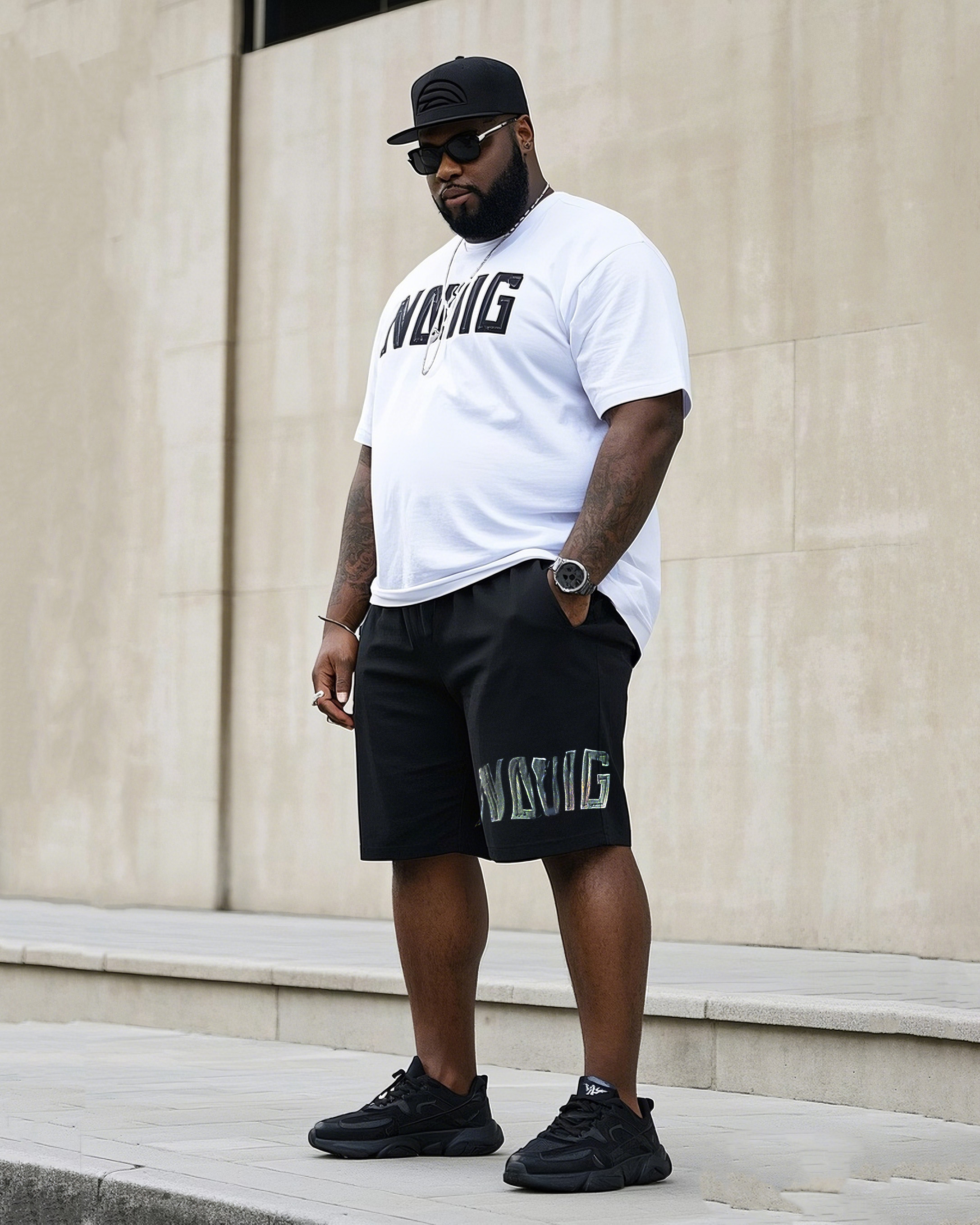 Big Man Street Fashion Handmade Original Graffiti Short Sleeve T-Shirt Shorts Suit