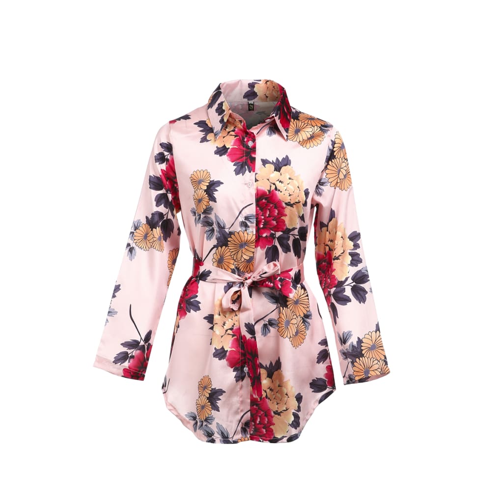 Summer Women Silk Satin Shirt Dress Ladies Print Floral Long Sleeve Loose Short Mini Dresses Beach Party Dress