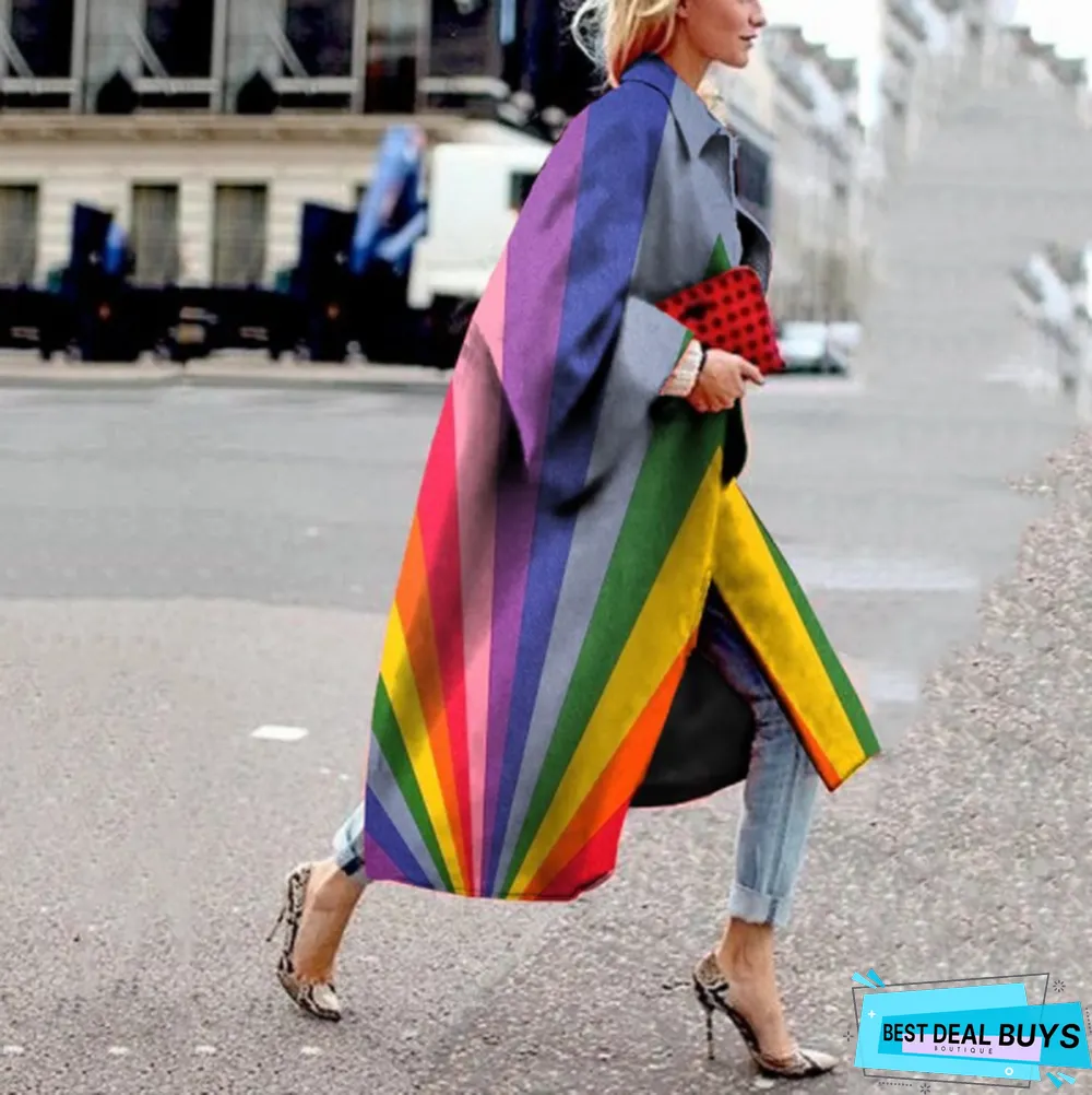 Long Flared Sleeve Printed Loose Coat