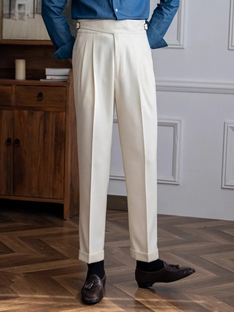 Men's Italian Naples high waist straight casual trousers