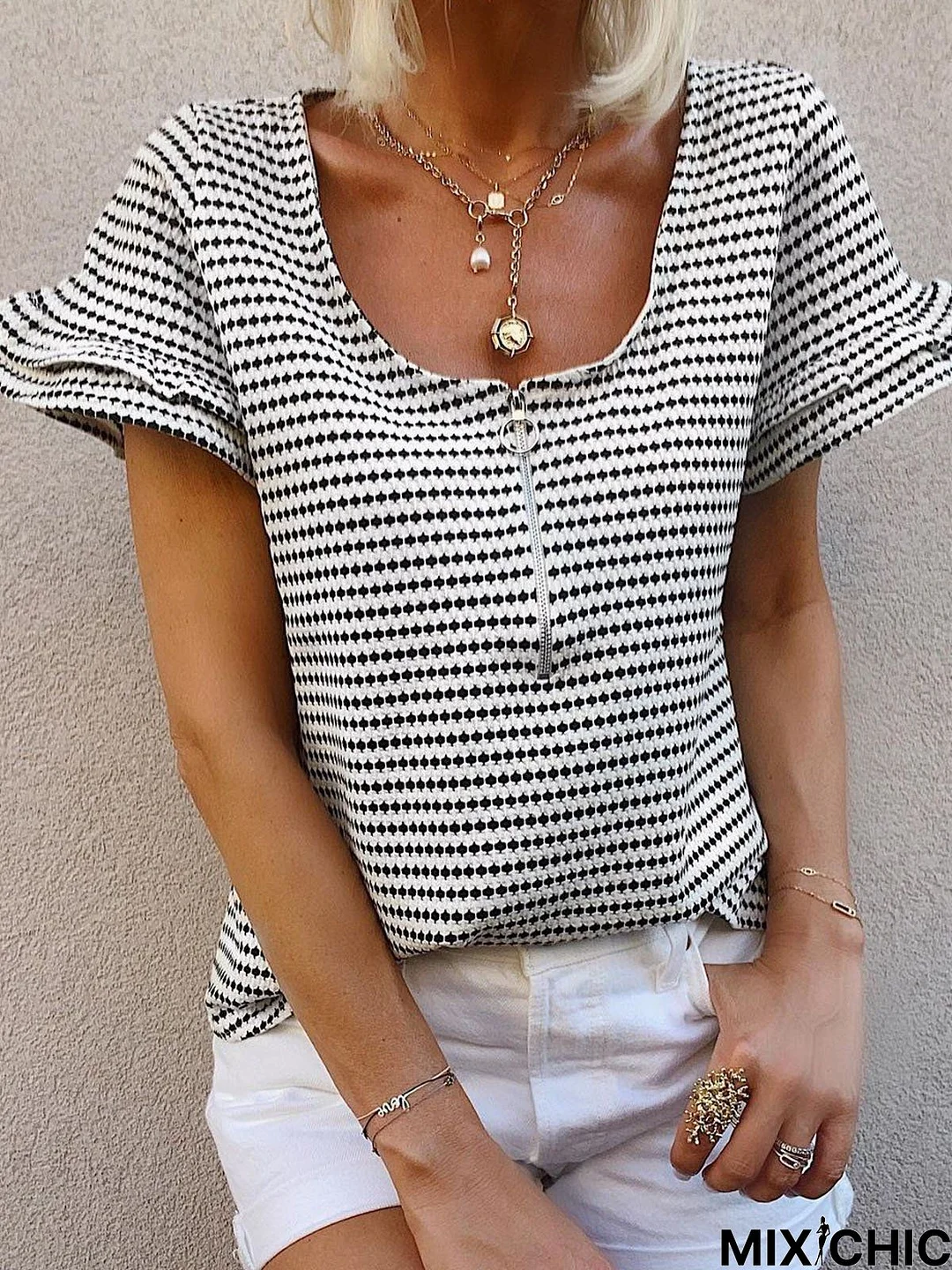 Casual Frill Sleeve Shift Tops