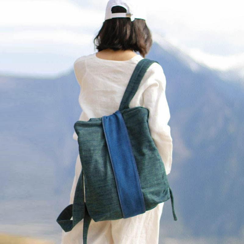 Cotton Splicing Women Casual Soft Green Backpack