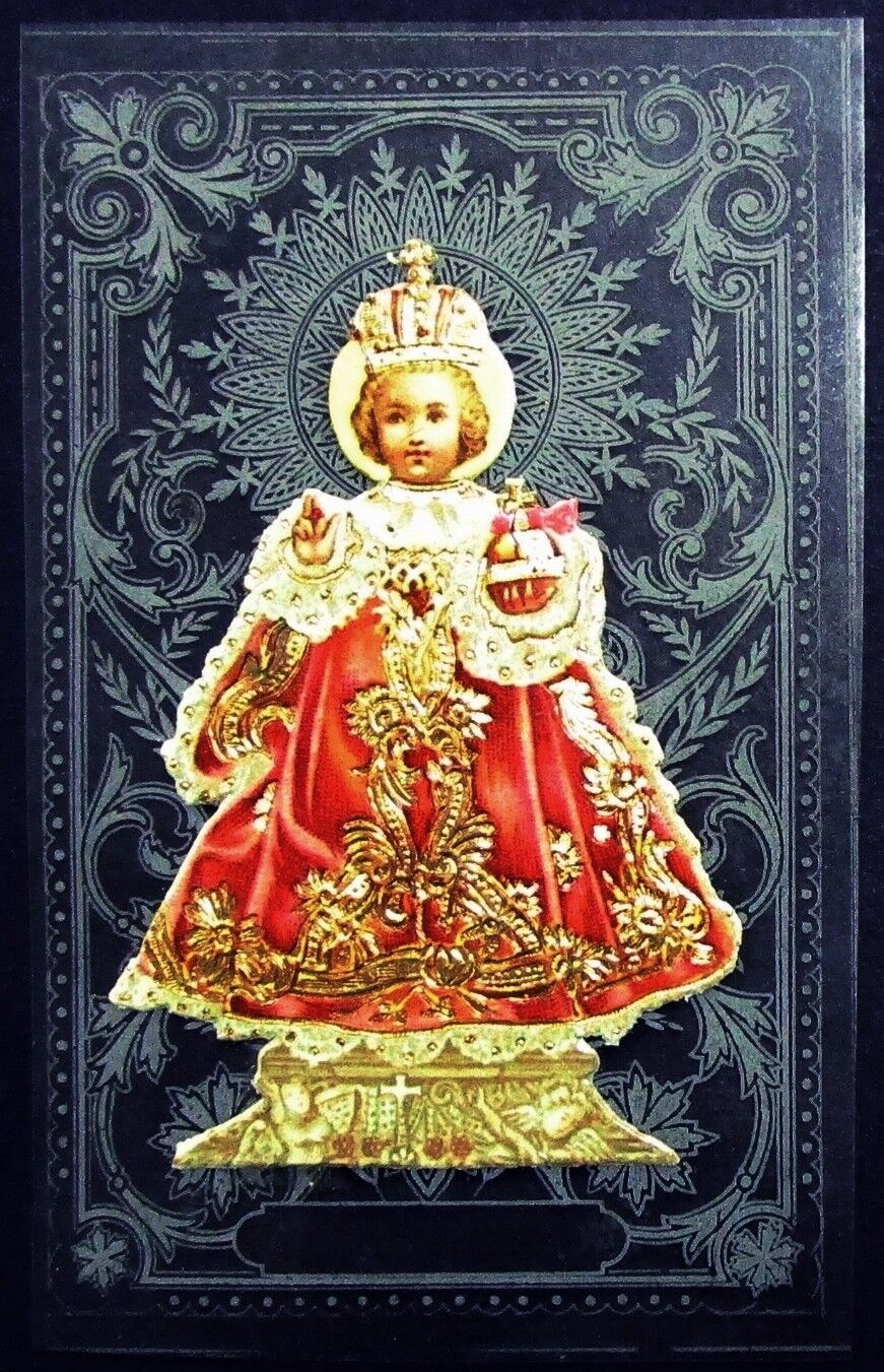 Prague Jesus Child Holy Icon Devotional Picture Embossed On Plastic (Flo-4479