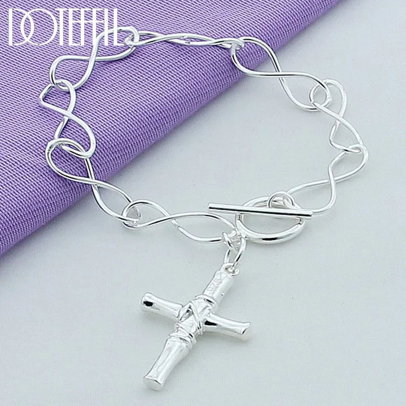 DOTEFFIL 925 Sterling Silver Religious Cross Pendant Bracelet Chain For Woman Jewelry