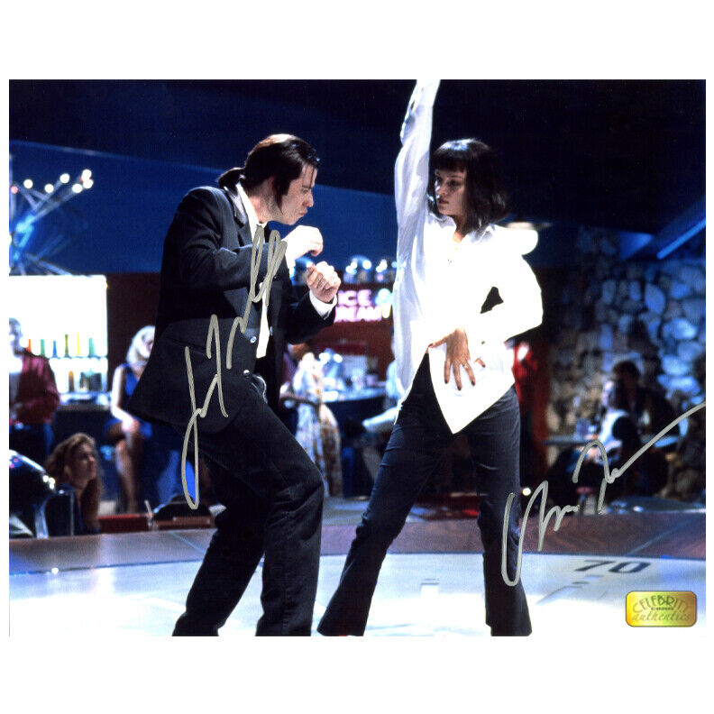 Uma Thurman and John Travolta Autographed Pulp Fiction Groove 8x10 Photo Poster painting