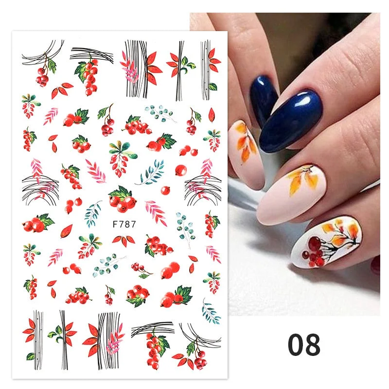 3D Nail Stickers Fan Leaf Dried Flower Shiny Sliders Nail Art Decorations Lucky Clover Fashion Foil Manicures