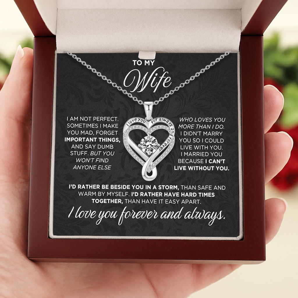 Engraved Heart Necklace for Wife with LED Box