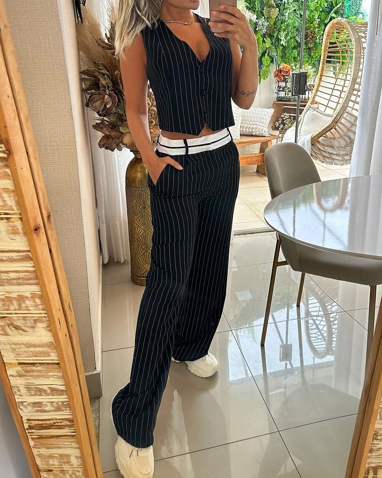 Sleeveless Striped Business Two-Piece Suit