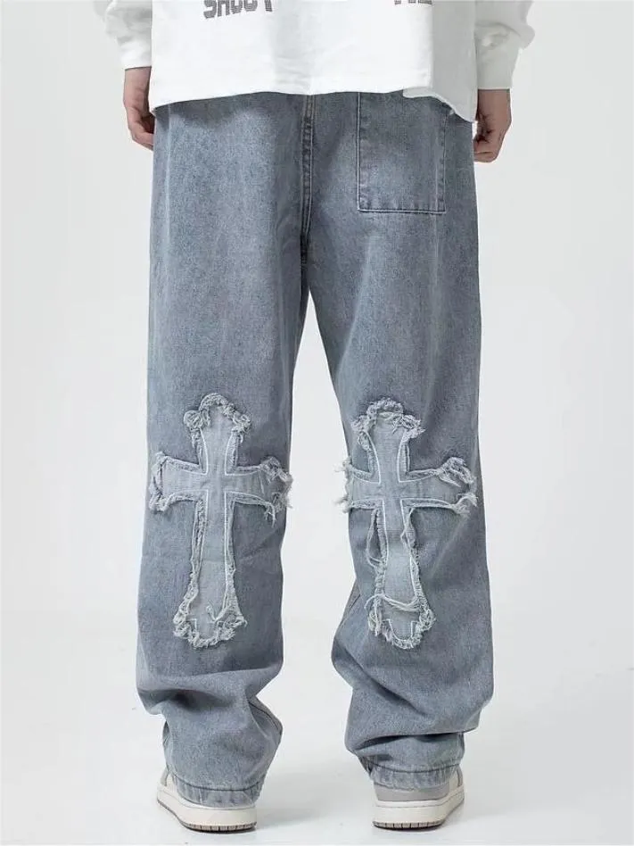 Brownm men's vintage jeans with cross patch