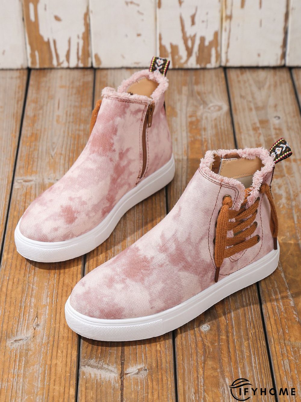 Casual Lace-up Decor Fringe High Top Canvas Shoes with Side Zip | IFYHOME