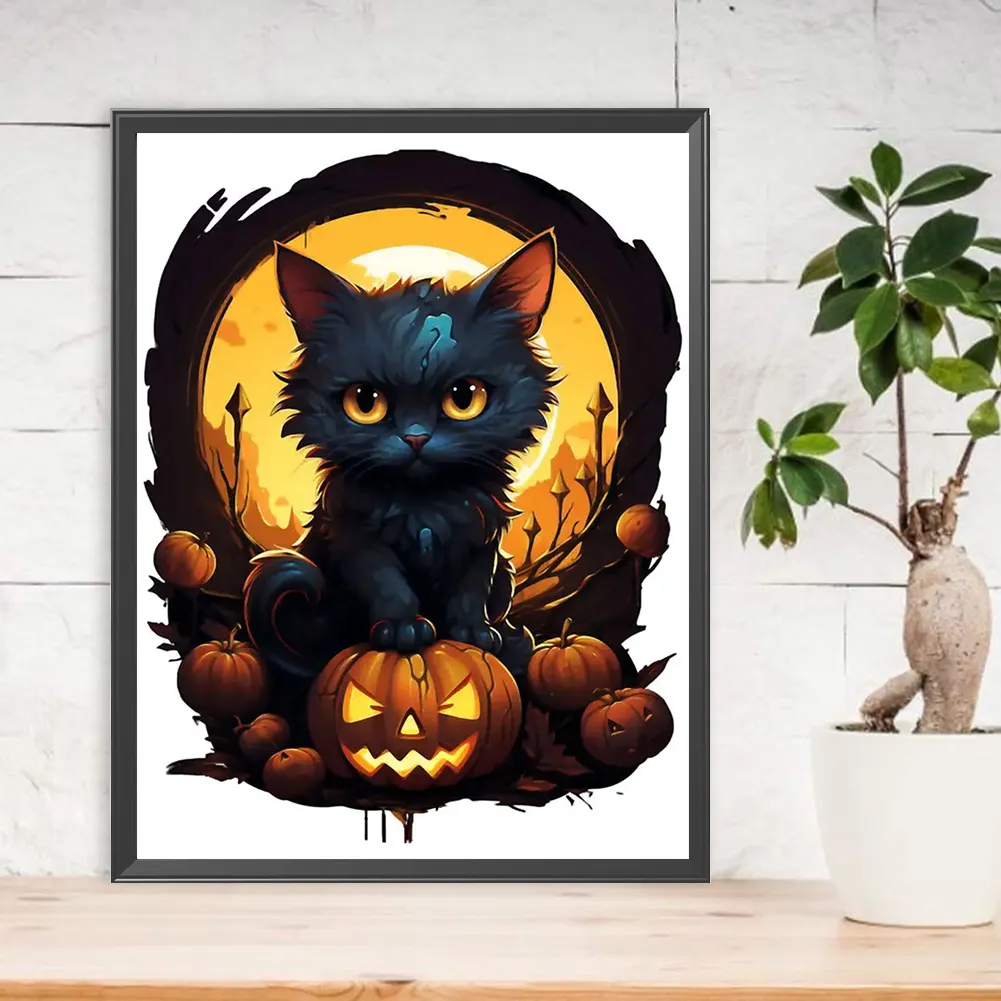 Full Round Diamond Painting 30*40cm - Halloween Black Cat