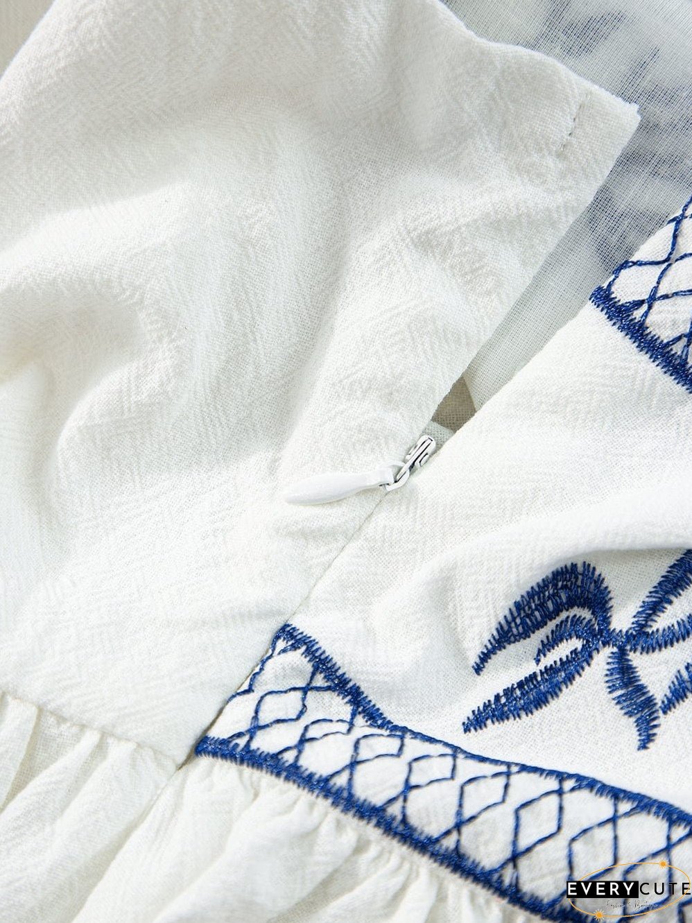 White Summer Peplum Top with Embroidery