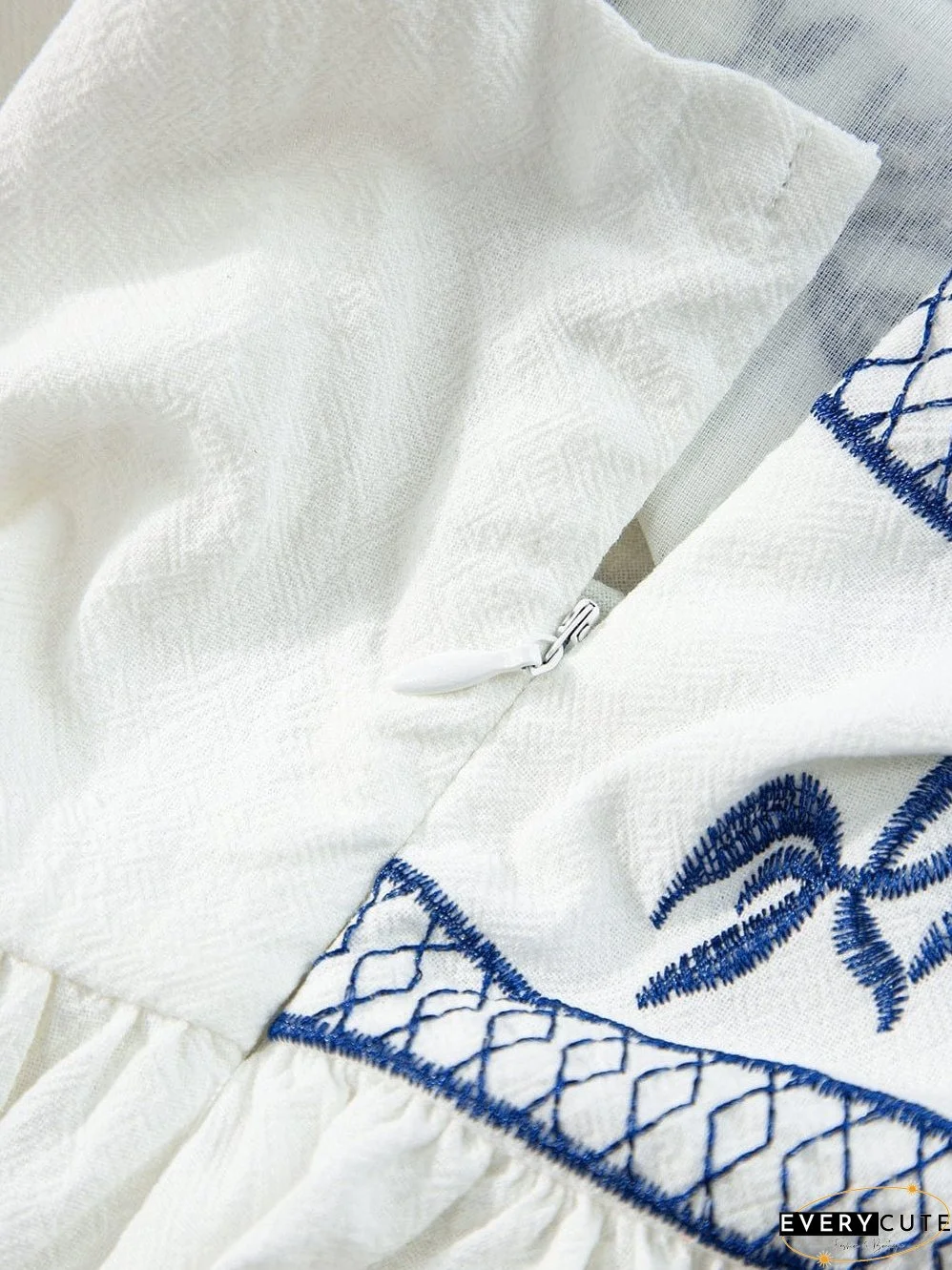 White Summer Peplum Top with Embroidery