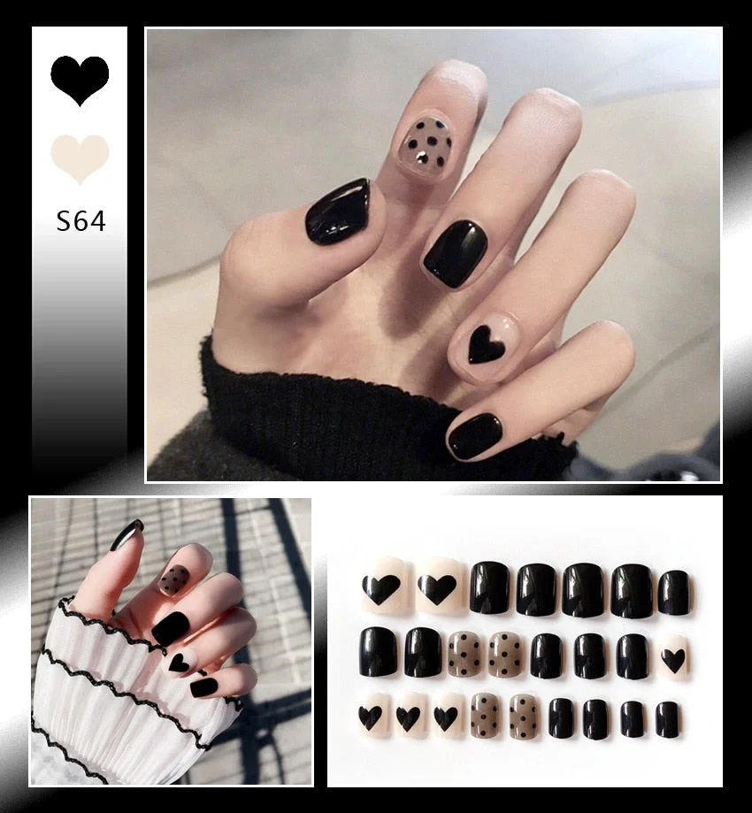 Nail Art Fake Nails Short Tips Press on With Glue Coffin Stick Clear False Display Designs Set Full Cover Artificial Square Kiss-Nail Inspo