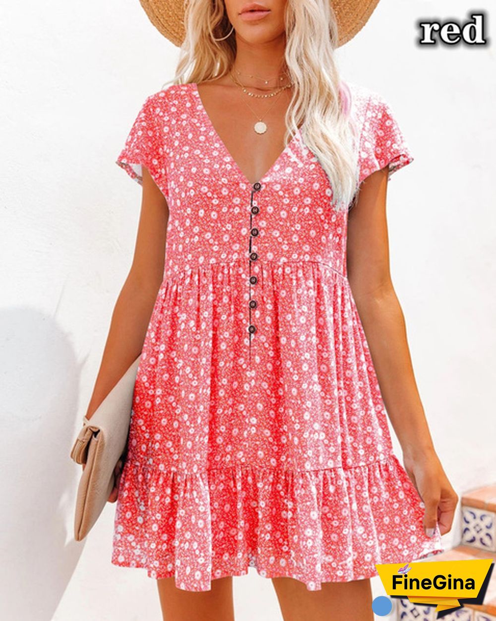 Spring Summer Dresses Plus Size Fashion Clothes Women's Casual Short Sleeve Dress Ladies Button Up Floral Flower Printed Dress Patchwork Loose Mini Pleated Dress Beach Wear Short Party Dress
