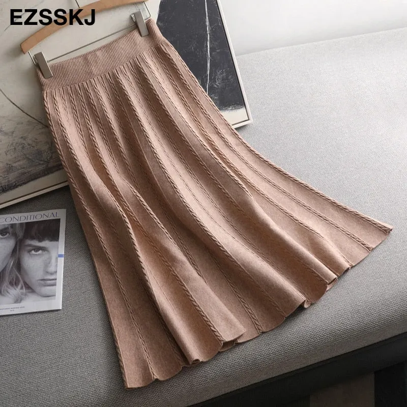 Autumn winter a-line thick SWEATER Skirt Women 2021  good quality  long skirt female elegant Umbrella knit skirt